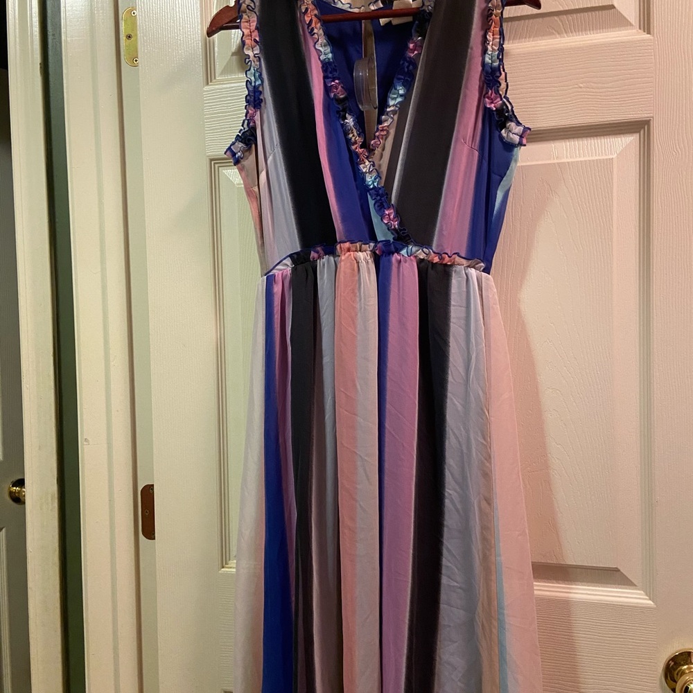 Sleeveless Maxi Striped Dress w/ Ruffled Hem